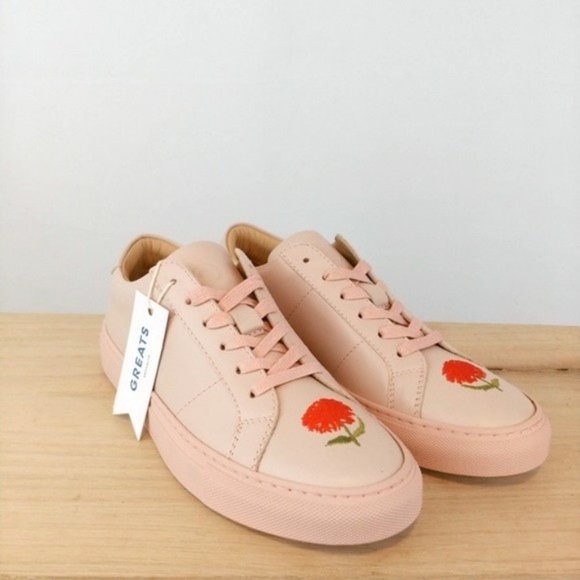 Greats Shoes - GREATS floral embroidery blush the royale sneakers